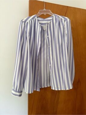 Vintage Pykettes Brand Lavender & White Striped Button-Front Blouse